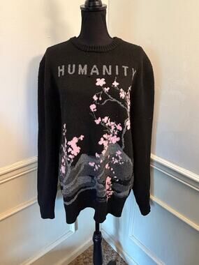 RGSTR Humanity Japan Cherry Blossom Knit Sweater Black Pink Sakura Graphic Fuji